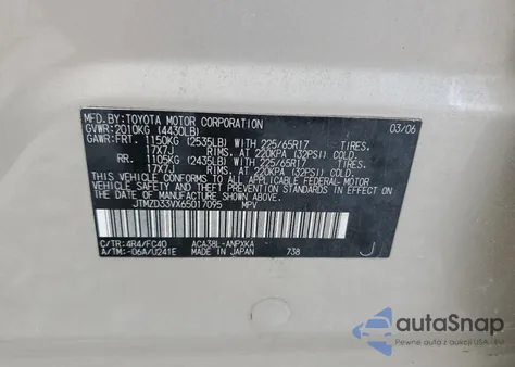 2006 Toyota Rav4 from USA, damaged, VIN JTMZD33VX65017095